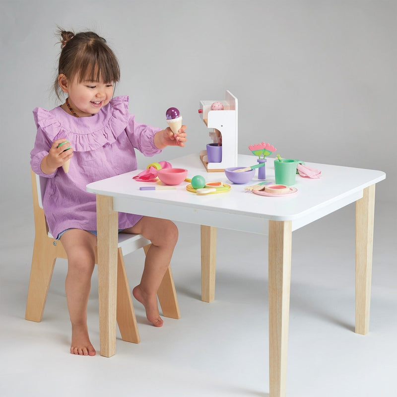 Little girl plays with Mentari Toys Ice Cream Kiosk