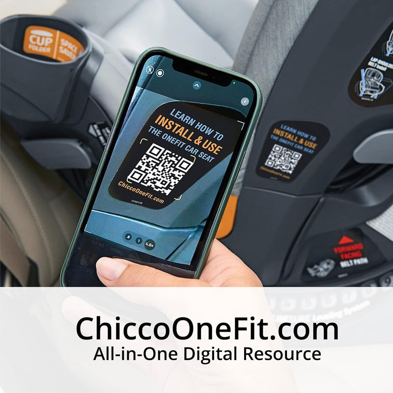 Mom uses QR code to install Chicco OneFit ClearTex All-In-One Car Seat - Drift