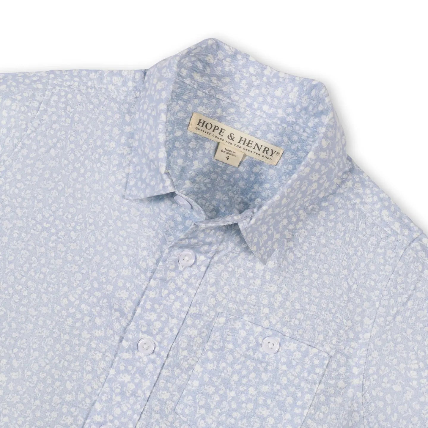 Hope and Henry Linen Short Sleeve Shirt - Blue Chateau Ditsy