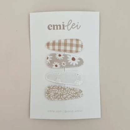 Emi Lei Fabric Hair Clip Snap Barrettes - Set of 4