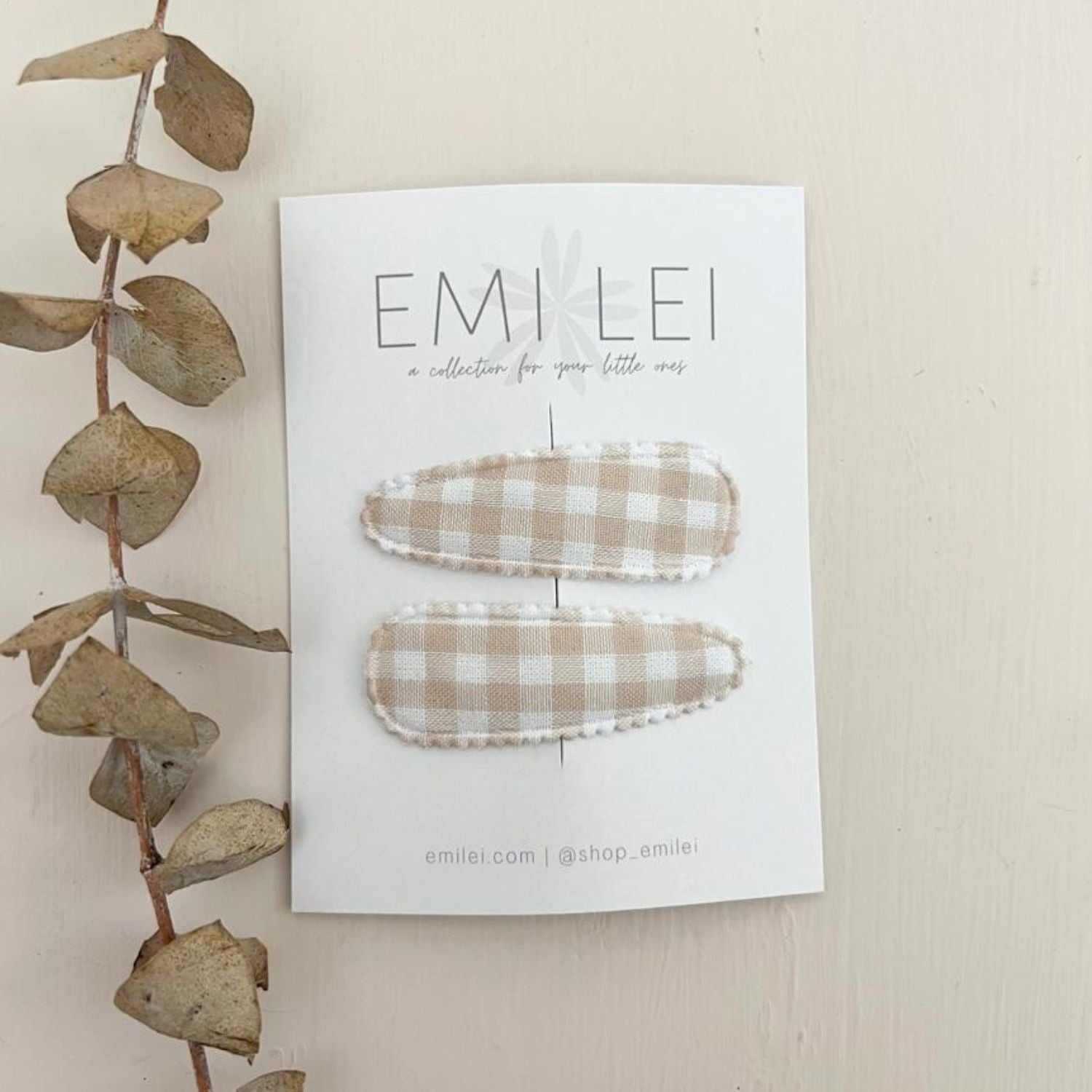 Emi Lei Fabric Barrette Hair Clip - Set of 2 - Neutral Gingham