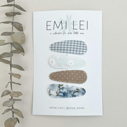 Emi Lei Fabric Barrette Hair Clip - Set of 4 - Dusty Blues Capsules