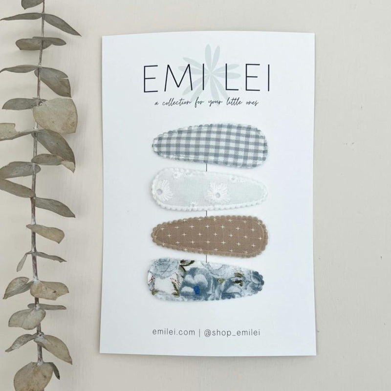 Emi Lei Fabric Barrette Hair Clip - Set of 4 - Dusty Blues Capsules