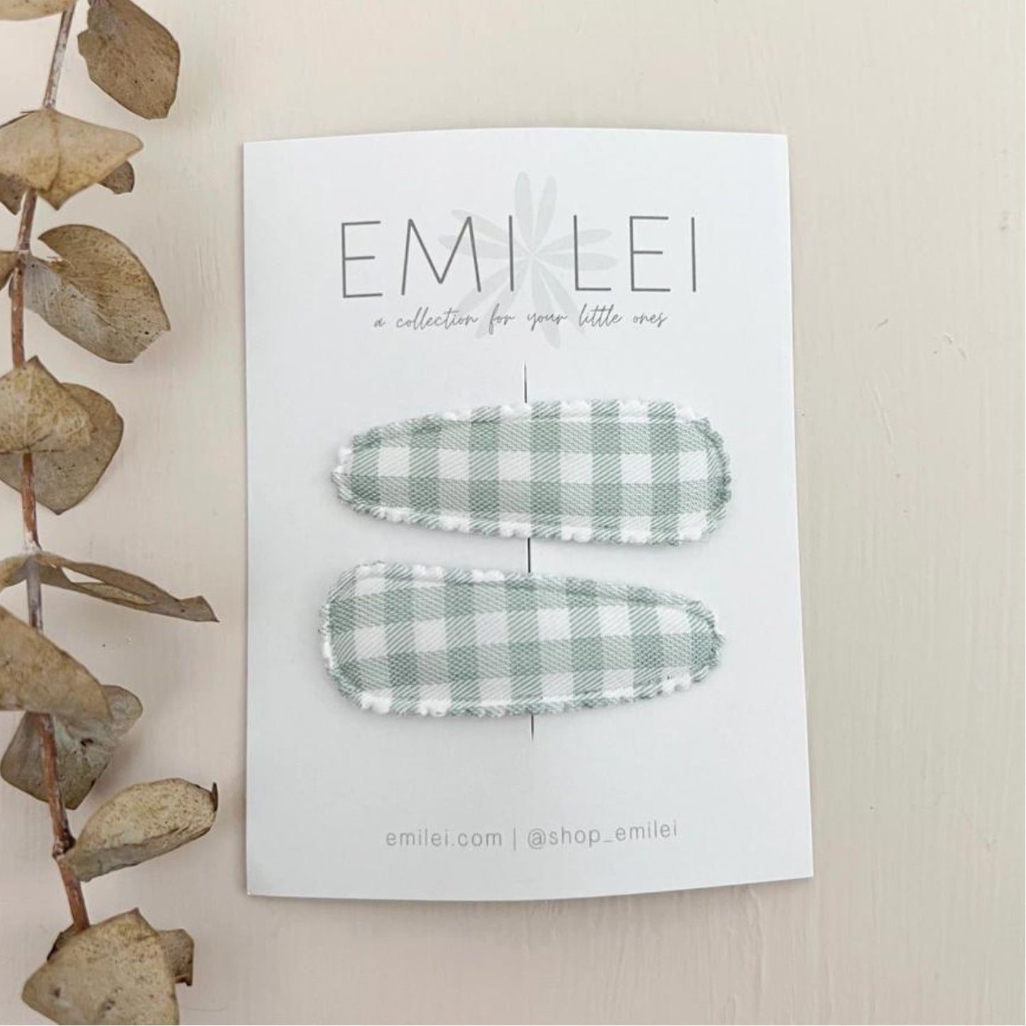 Emi Lei Fabric Barrette Hair Clip - Set of 2 - Mint Gingham