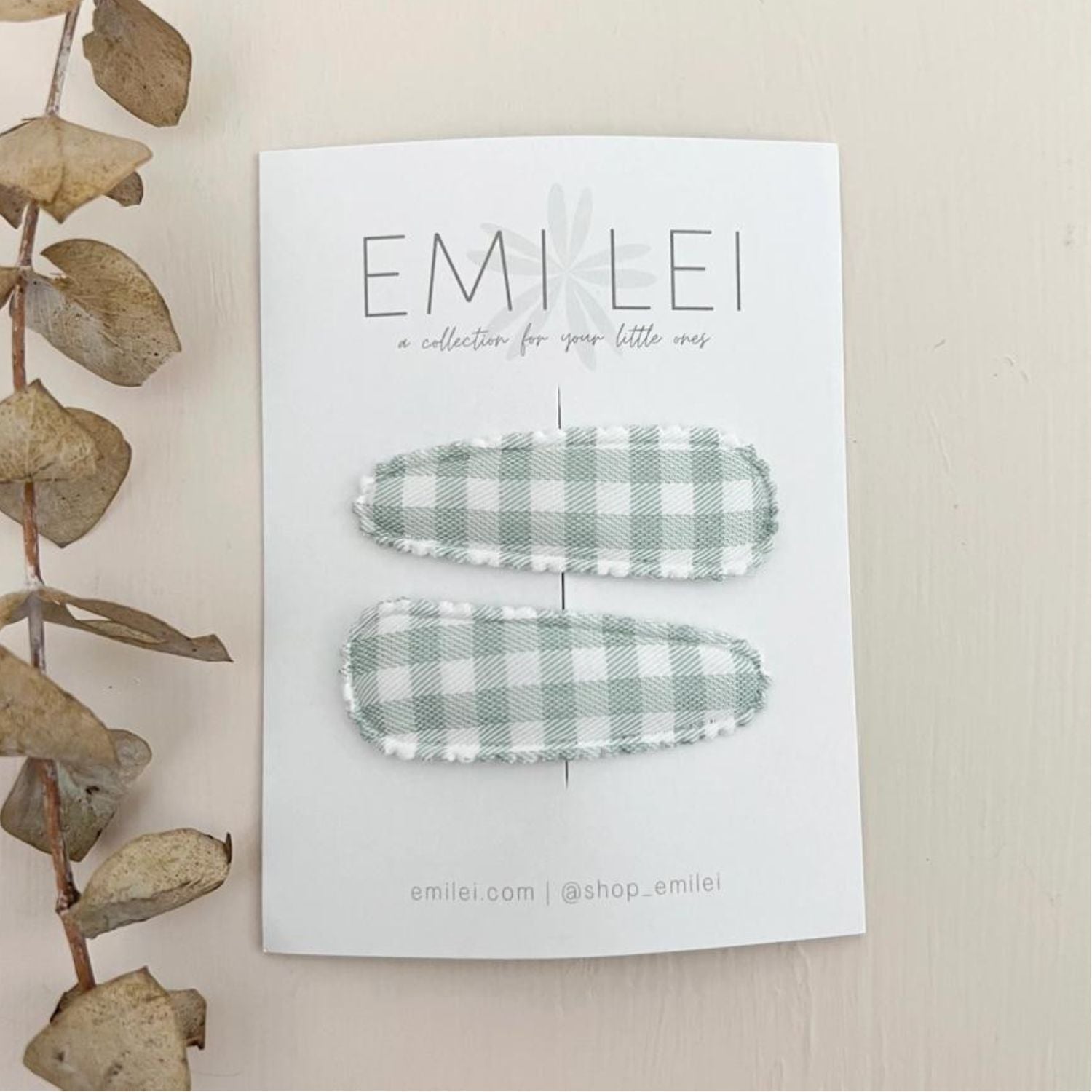 Emi Lei Fabric Barrette Hair Clip - Set of 2 - Mint Gingham