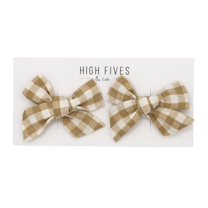 High Fives Printed Linen Bow Clips - Piggy Set