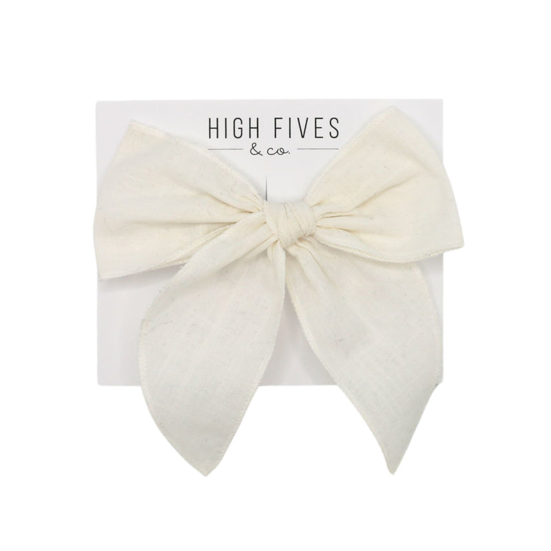 High Fives Linen Fable Bow Clip - White