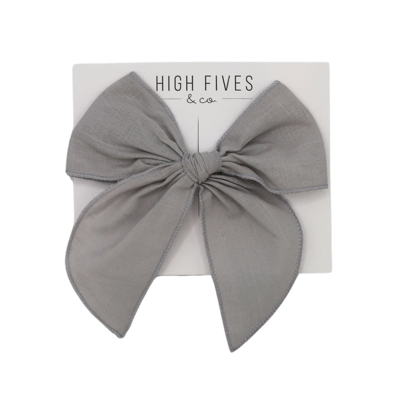 High Fives Linen Fable Bow Clip - Grey