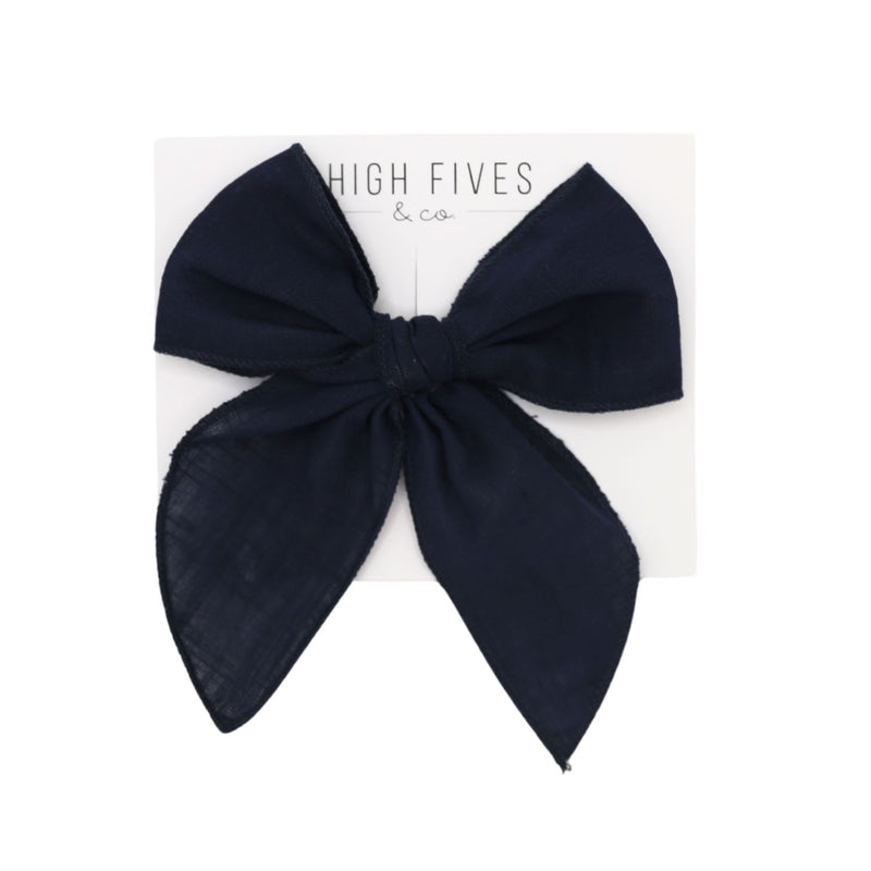 High Fives Linen Fable Bow Clip - Navy