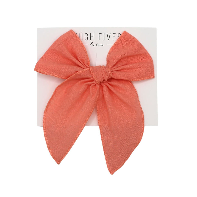 High Fives Linen Fable Bow Clip - Coral