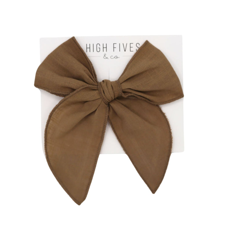 High Fives Linen Fable Bow Clip - Dark Beige