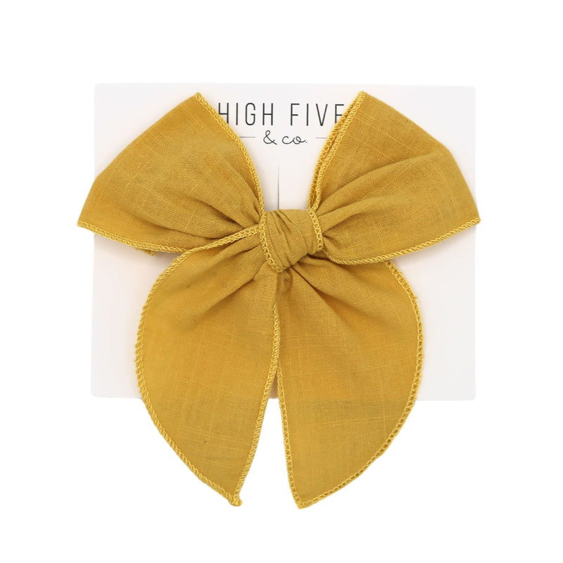 High Fives Linen Fable Bow Clip - Mustard
