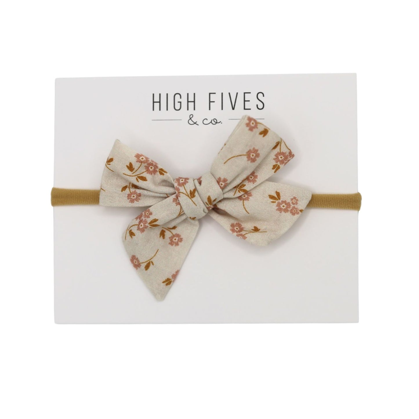 High Fives Floral Linen Bow Nylon Headband - Pink Asters Cream