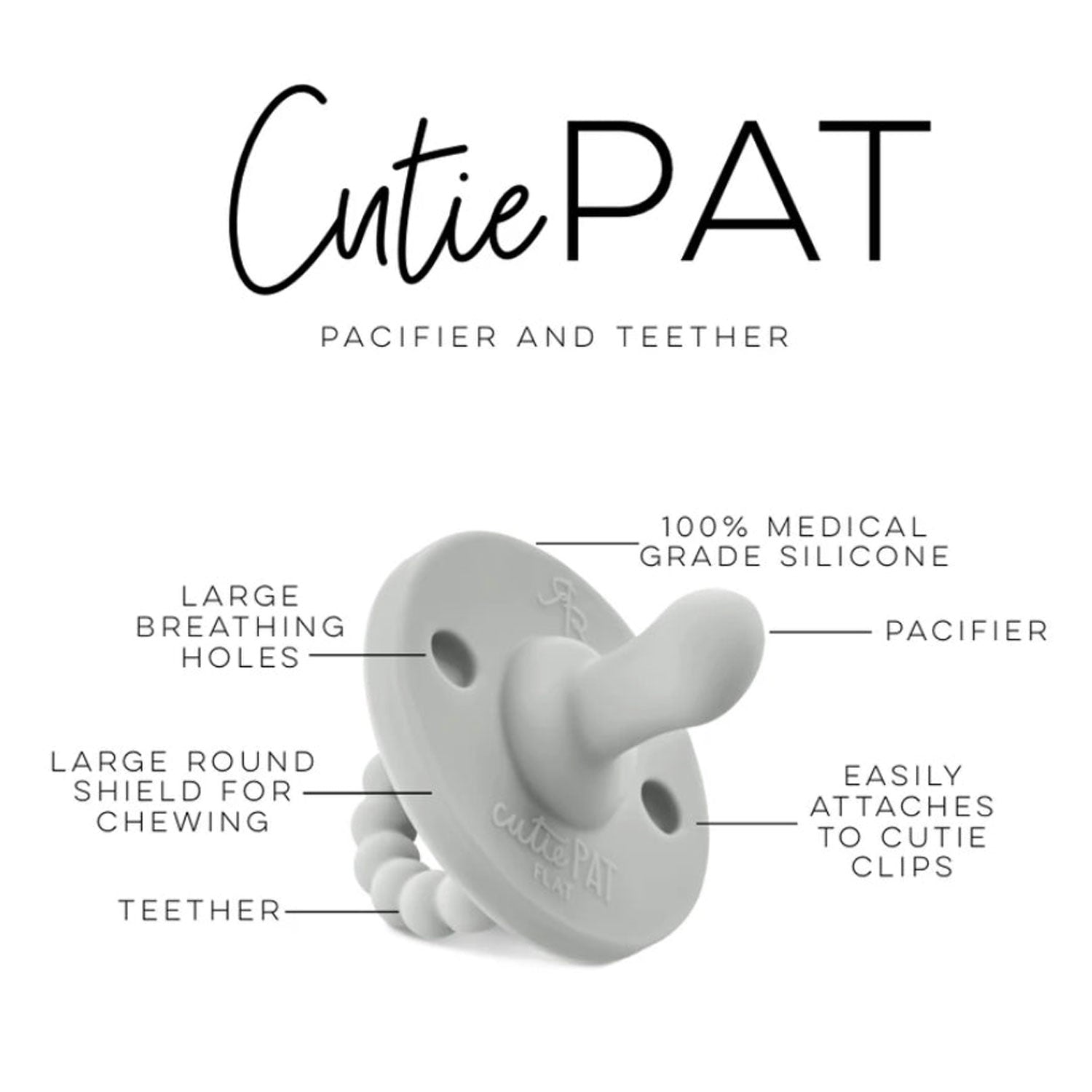 Ryan and Rose Flat Cutie PAT Pacifier 2 Pack - Grey / White