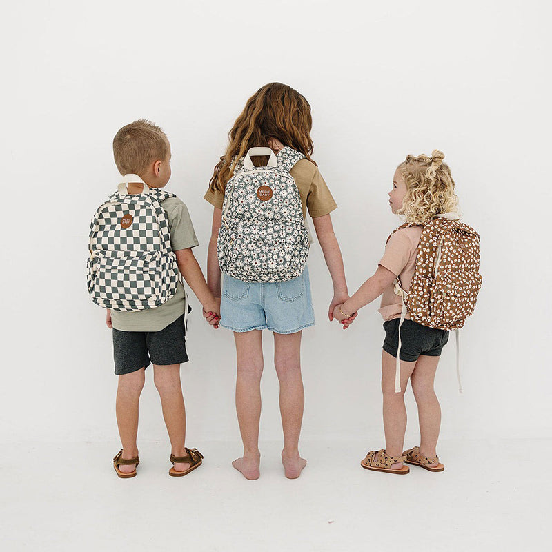 Mebie Baby Mini Backpack - Green Daisy / Mustard Floral / Green Checkered