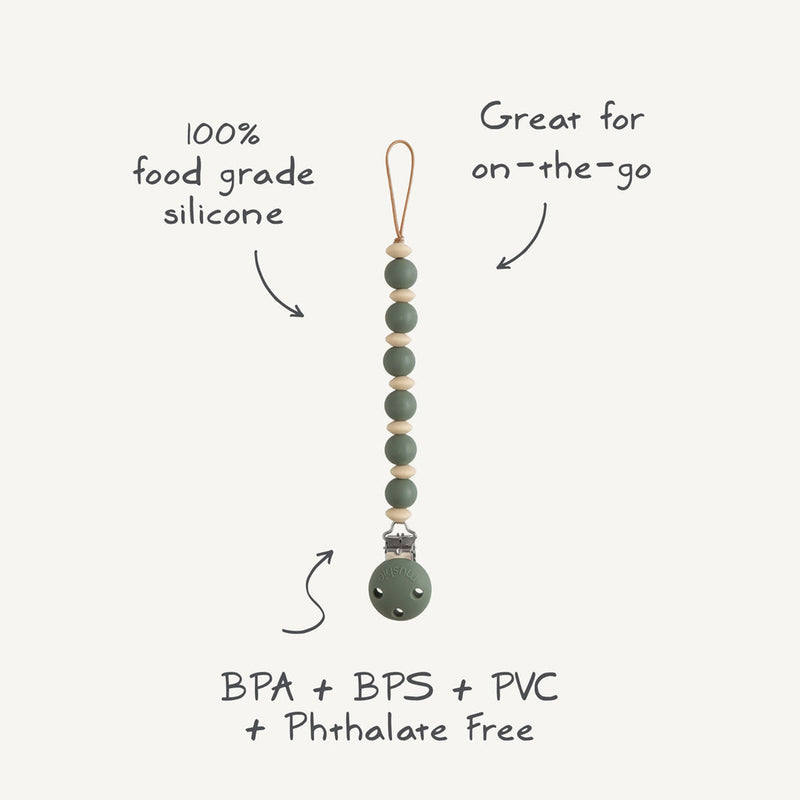 Mushie Silicone Pacifier Clip - Luna - Dried Thyme