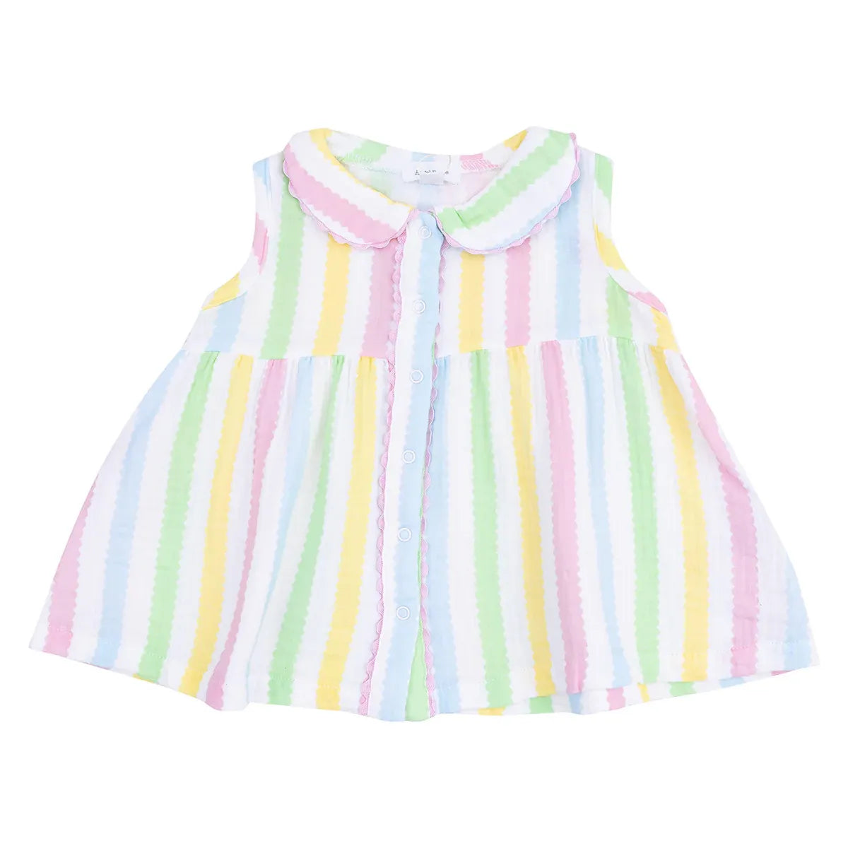 Angel Dear The Jill- Peter Pan Button Front Dress W/ Ric Rac Trim And Dc - Ric Rac Stripe