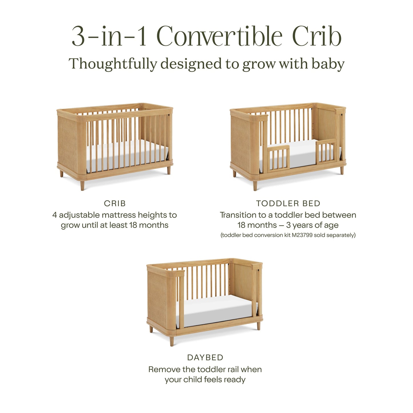 Namesake Marin with Cane 3-in-1 Convertible Crib - Honey and Honey Cane