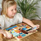 Little girl plays with Mentari Toys Town Puzzle