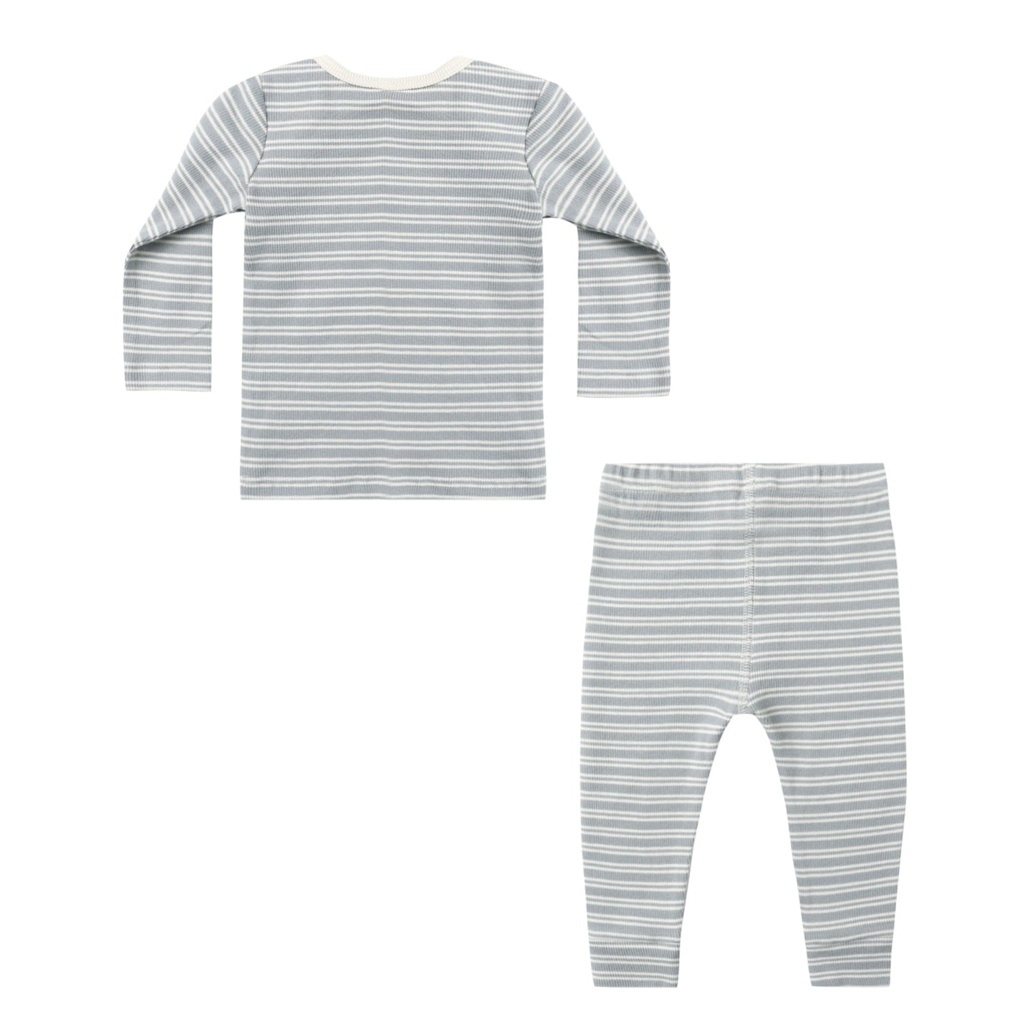 Quincy Mae Ribbed Tee + Legging Set - Steel Blue Micro Stripe