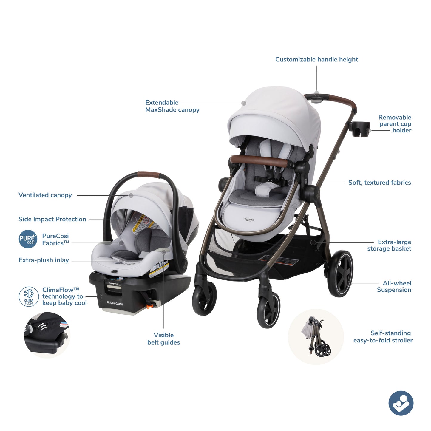 Maxi-Cosi Zelia2 Luxe+ 5-in-1 Travel System with Mico Luxe+ - Arctic Frost