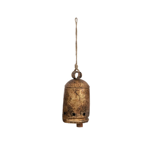 Creative Co-op Metal Bell on Jute Rope with Star Cut-Outs