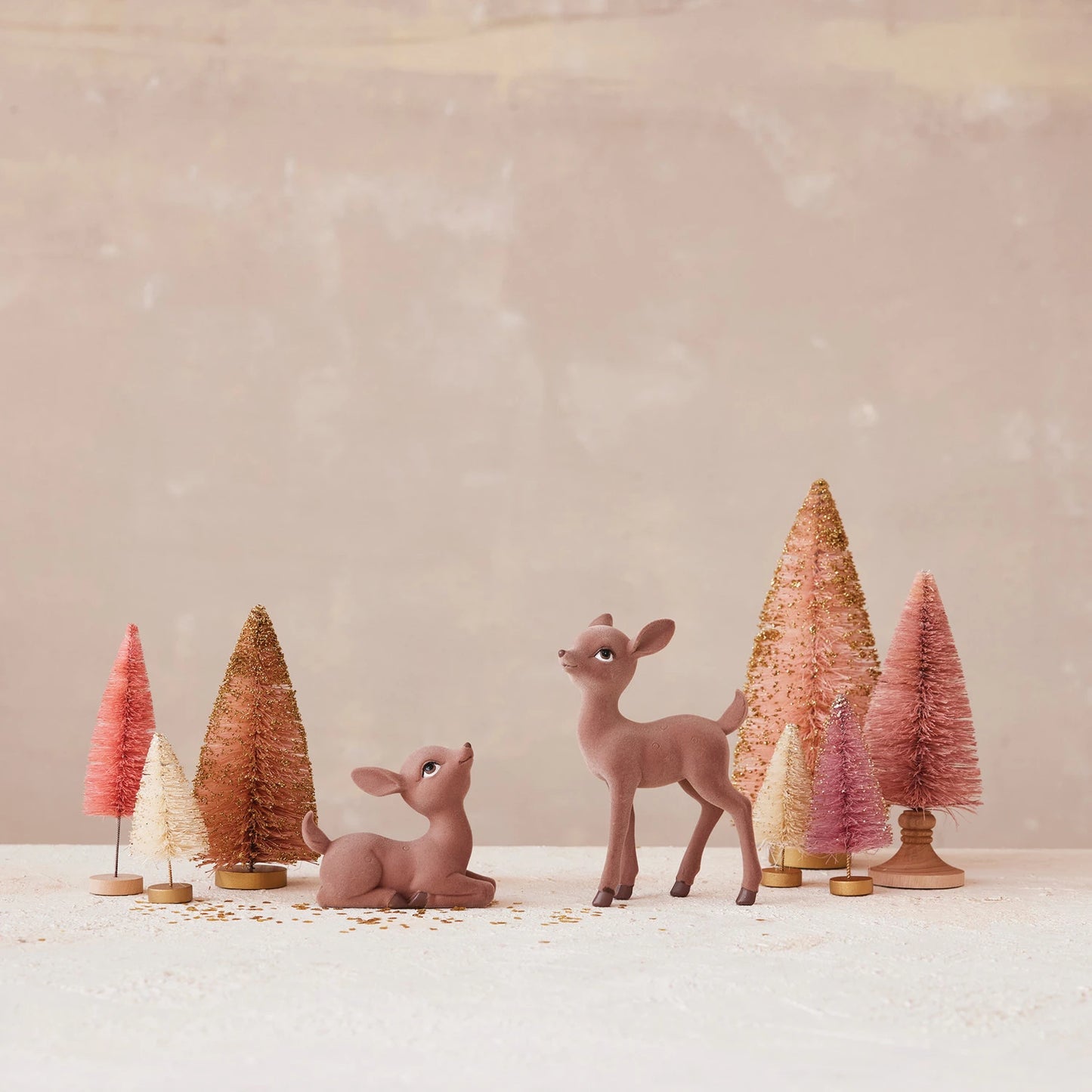 Creative Co-op Flocked Resin Fawn - Brown