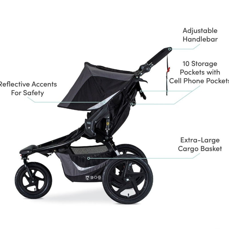 BOB Revolution Flex Duallie 3.0 Double Jogging Stroller Features - Graphite Black
