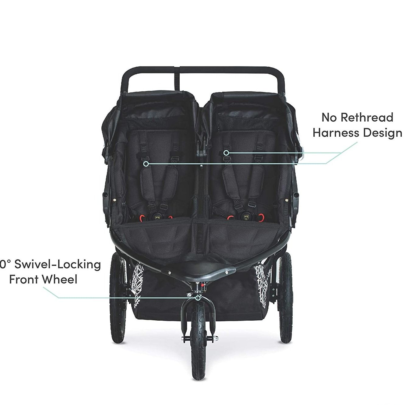 BOB Revolution Flex Duallie 3.0 Double Jogging Stroller Features - Graphite Black