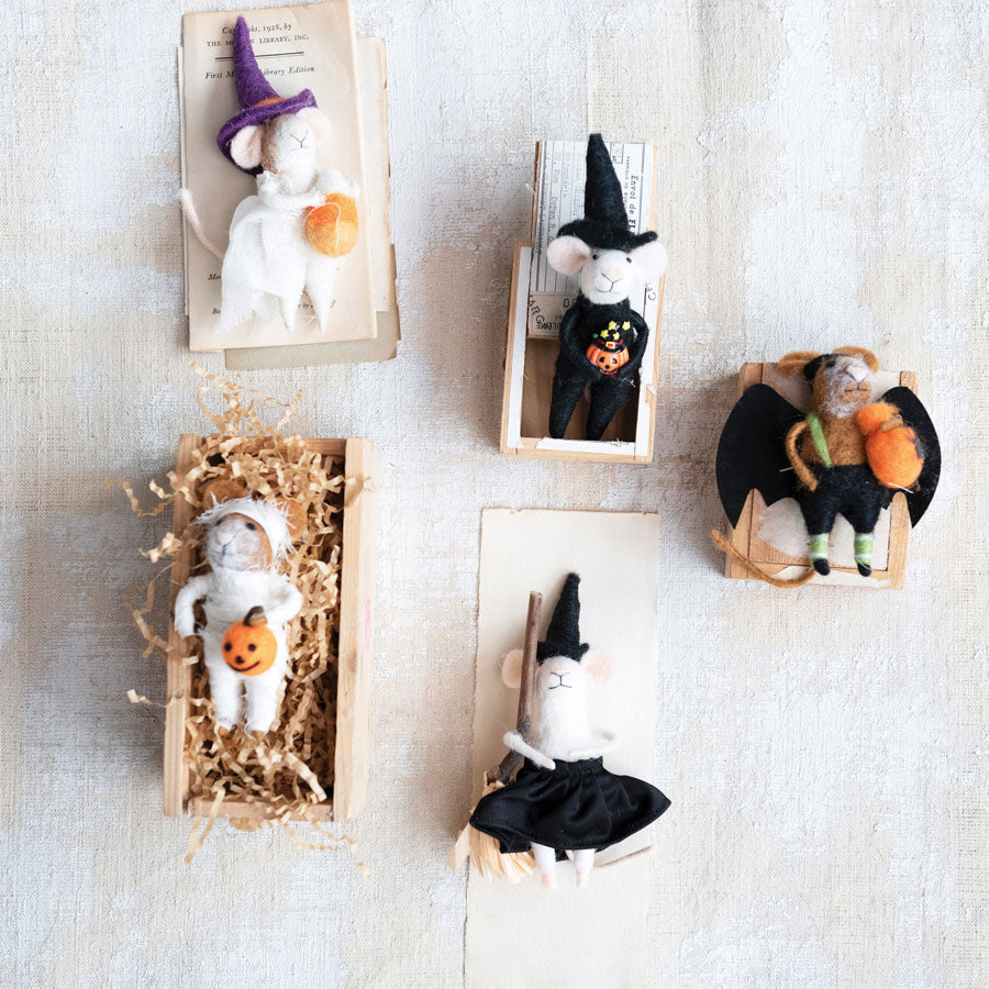 Creative Co-op Wool Felt Halloween Mouse - 6"