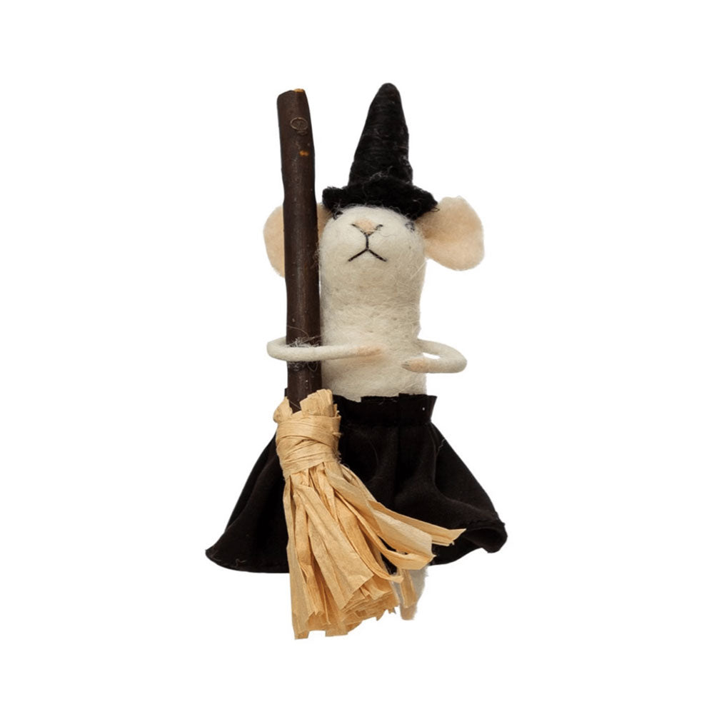 Creative Co-op Wool Felt Halloween Mouse - 6" - Witch and Plain Black Skirt