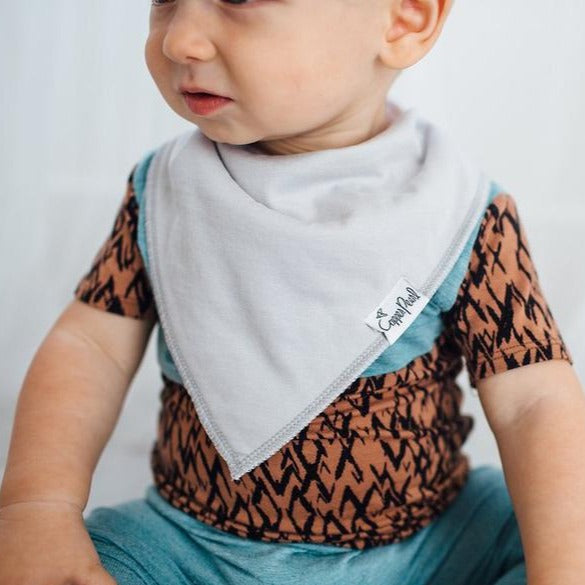 Baby wearing Copper Pearl Single Baby Bandana Bib - Grey