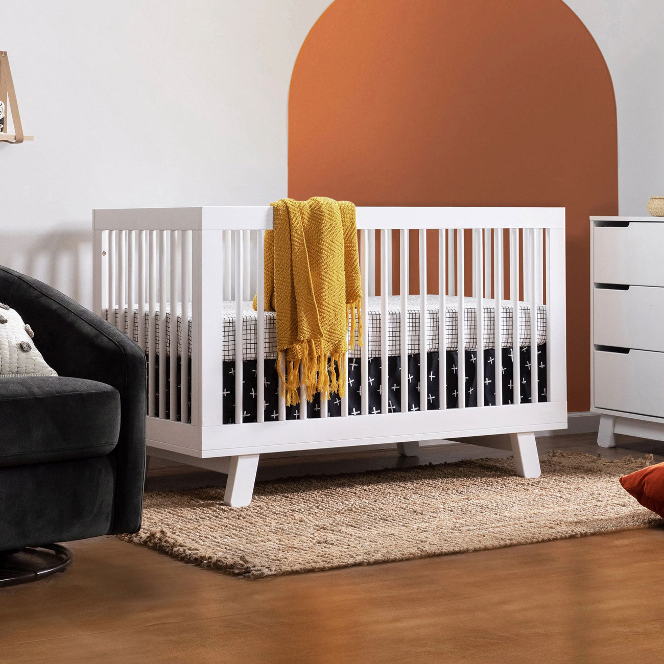 Babyletto Hudson 3-in-1 Convertible Crib with Toddler Bed Conversion Kit - white in home