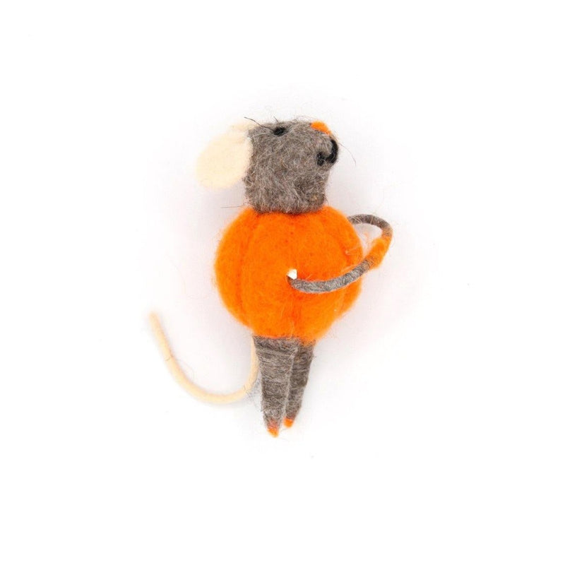 Creative Co-op Wool Felt Halloween Mouse - 6" - Pumpkin