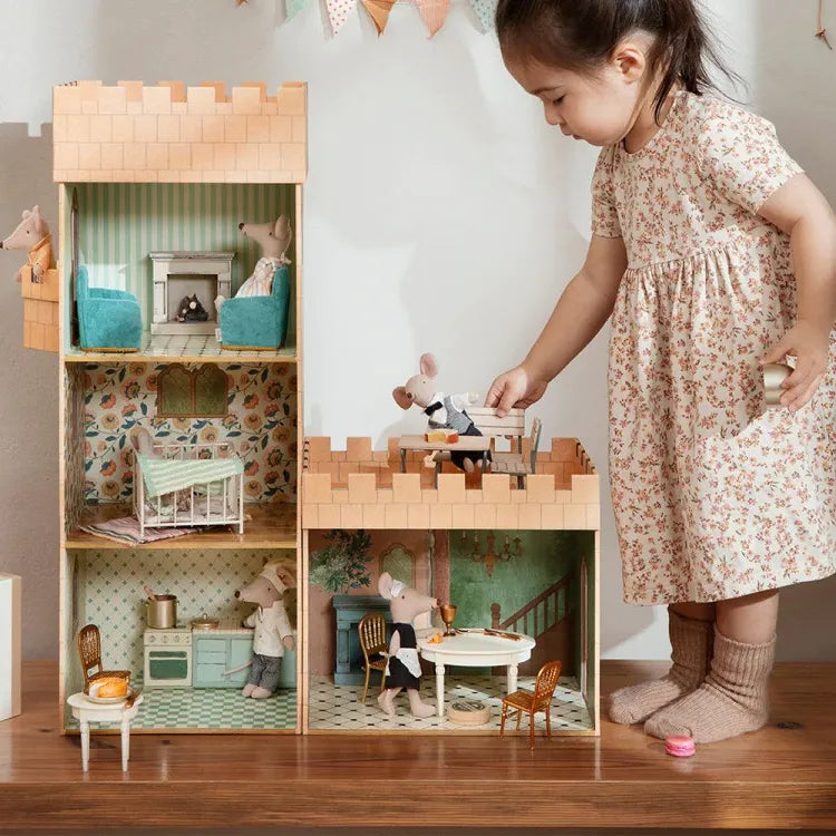 child playing with Maileg Mouse Dining Table 
