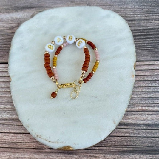 Quill and Goose 14K Gold Double Strand Bracelet- Terracotta BABE