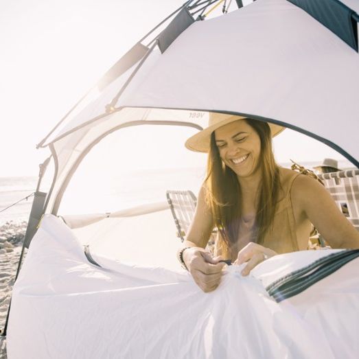 Woman in Veer Family Basecamp Tent - White
