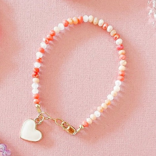 LittleLundsCo Baby Bracelet - Pink Coral Mix with White Heart Charm