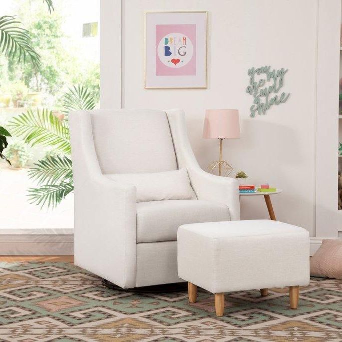 Babyletto Toco Swivel Glider and Ottoman - Performance Cream Eco-Weave with Natural Feet in home