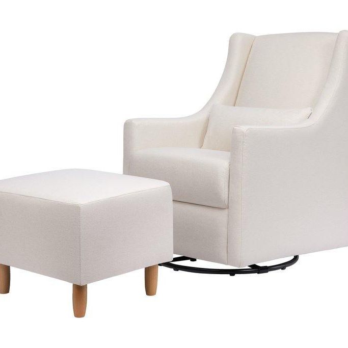 Babyletto Toco Swivel Glider and Ottoman - Performance Cream Eco-Weave with Natural Feet