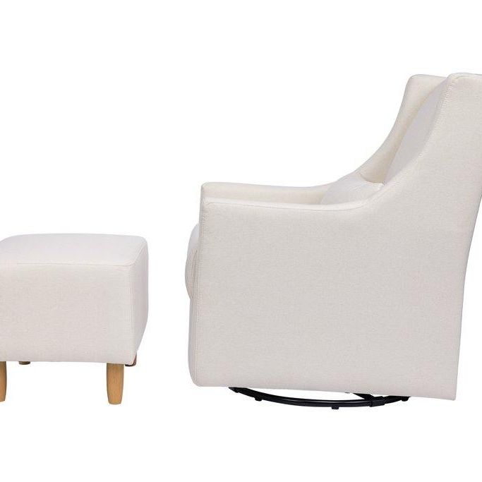 Babyletto Toco Swivel Glider and Ottoman - Performance Cream Eco-Weave with Natural Feet